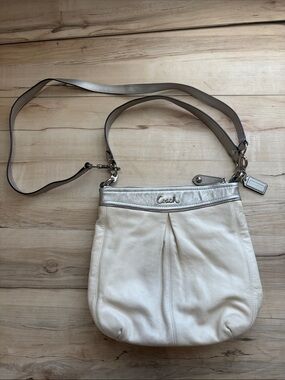 Coach Ashley Hobo/Hippie ConvertibleCream Leather Crossbody Bag with Silver Trim